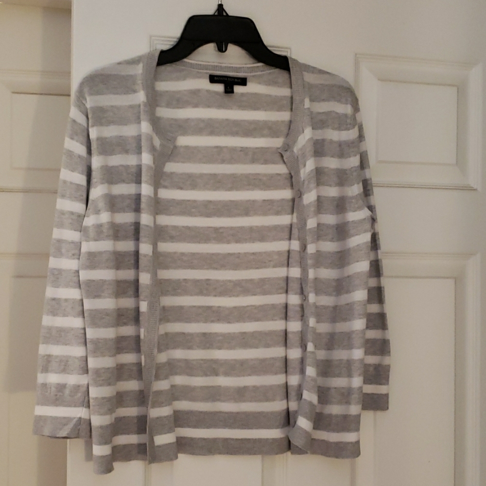 Banana Republic, grey/white striped cardigan, NWOT